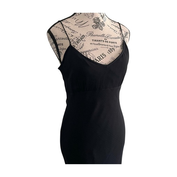 90s Y2K Black Sleek Spaghetti Straps Maxi Asymmetrical Dress Evening M - Picture 2 of 7